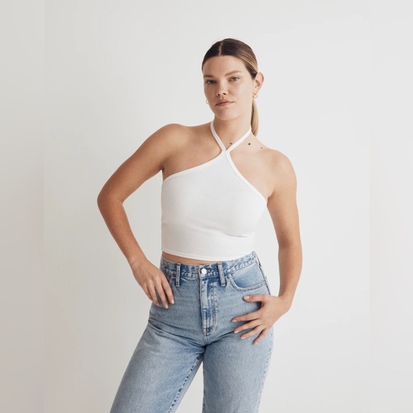 Madewell BLACK Supima® Rib Halter Tank Top NK640 - Picture 1 of 4
